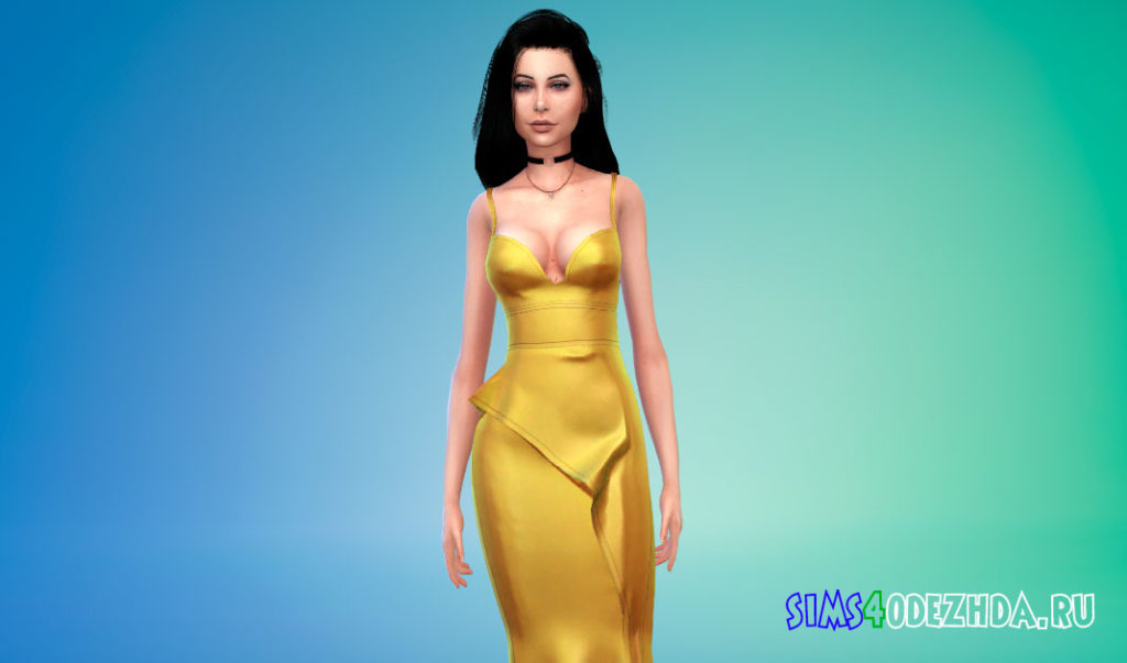 Простое шелковое атласное платье для Симс 4 – фото 3