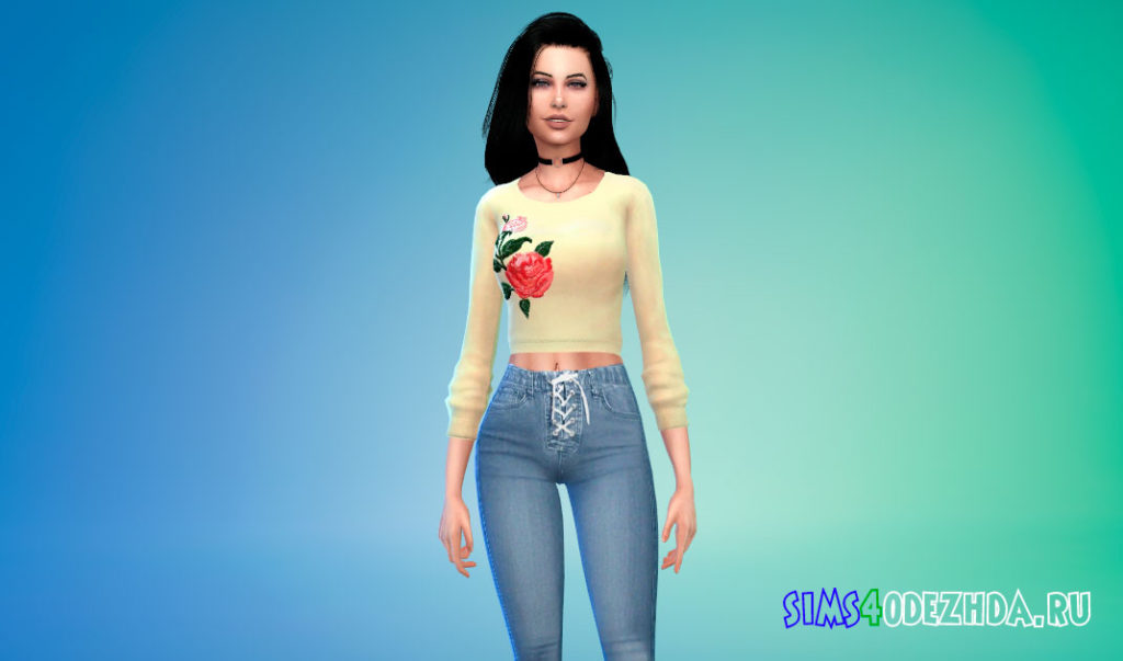 Укороченный джемпер с вышивкой для Симс 4 – фото 2