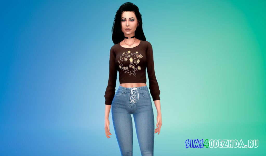 Укороченный джемпер с вышивкой для Симс 4 – фото 3