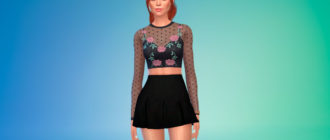 Укороченный топ с прозрачным верхом в горошек для Симс 4 – фото 1