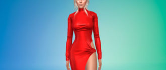 Атласное шелковое платье миди для Симс 4 – фото 1