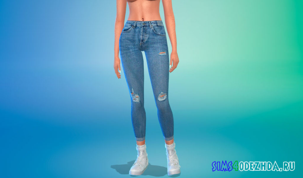 Джинсы HM Skinny Ripped Fit для Симс 4 – фото 1