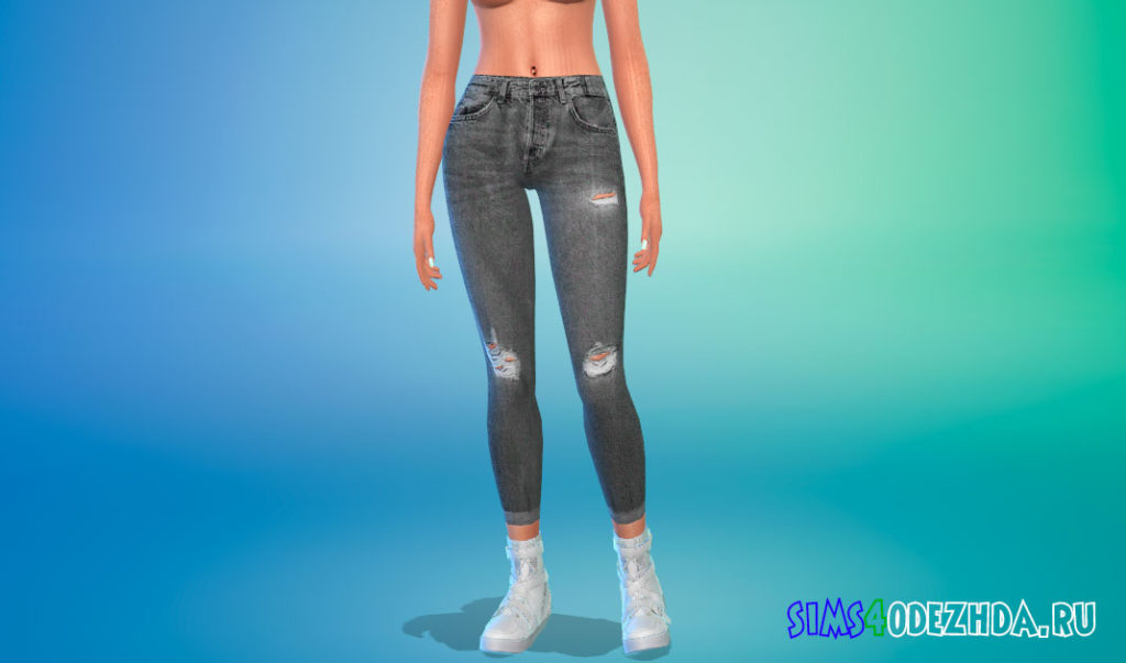 Джинсы HM Skinny Ripped Fit для Симс 4 – фото 2