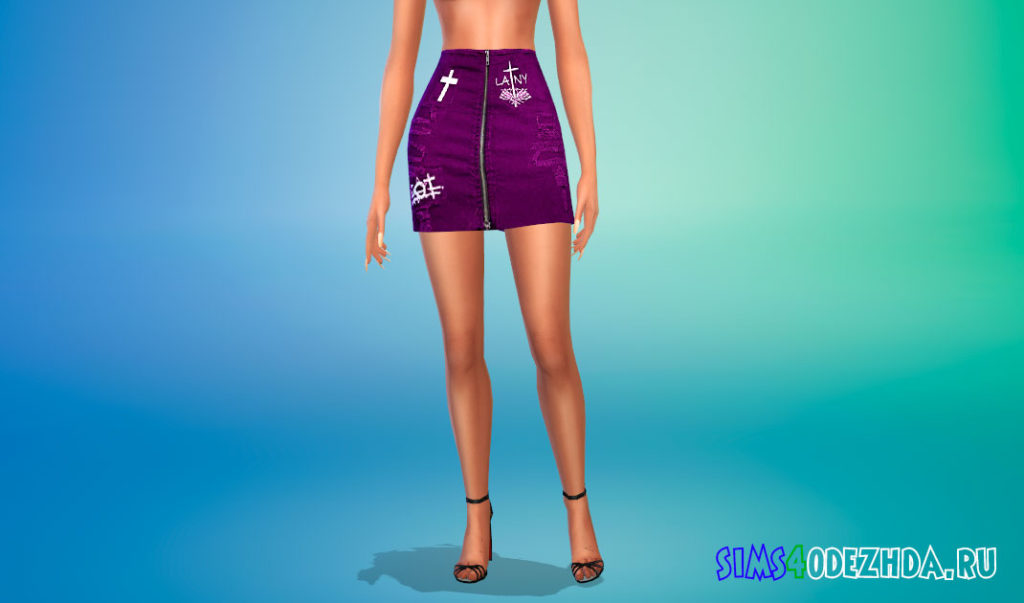 Юбка с завышенной талией и застежкой-молнией с двух сторон для Симс 4 – фото 2