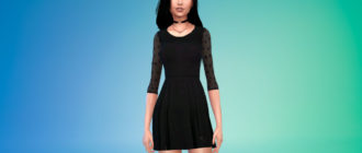 Мини-платье с прозрачными рукавами в горошек для Симс 4 – фото 1