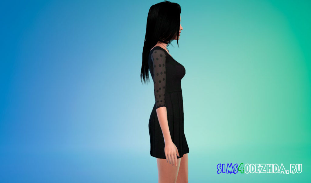 Мини-платье с прозрачными рукавами в горошек для Симс 4 – фото 2