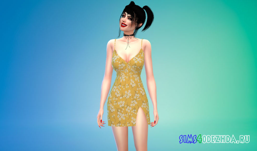 Мини-платье с разрезом до бедра для Симс 4 – фото 3