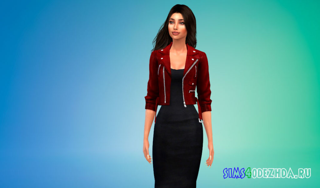 Платье с байкерской курткой для Симс 4 – фото 3