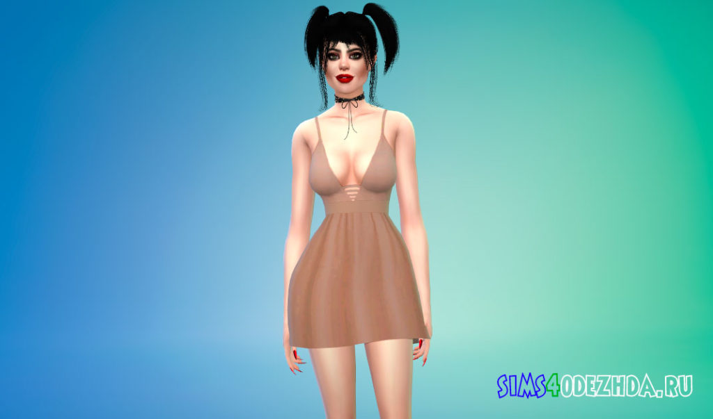 Платье с глубоким V-образным вырезом и высокой талией для Симс 4 – фото 2