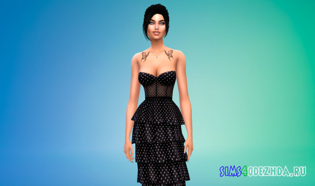 Платье с эффектными многоярусными юбками для Симс 4 – фото 2