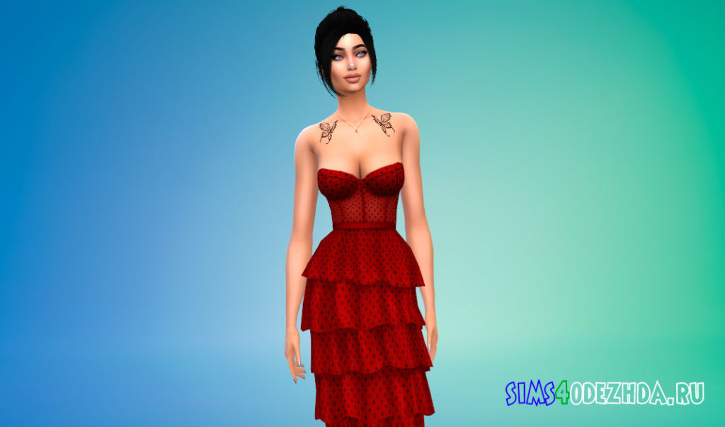 Платье с эффектными многоярусными юбками для Симс 4 – фото 3