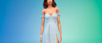 Платье с открытыми плечами и длинным вырезом на ноге для Симс 4 – фото 1