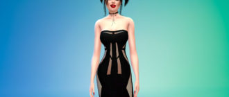 Сексуальное однотонное платье с прозрачными вставками для Симс 4 – фото 1