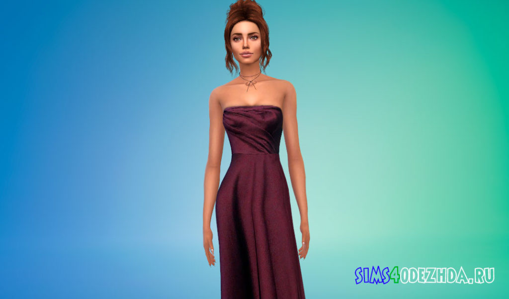 Шелковое длинное платье без бретелек для Симс 4 – фото 2