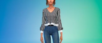 Укороченная блузка с баской для Симс 4 – фото 1