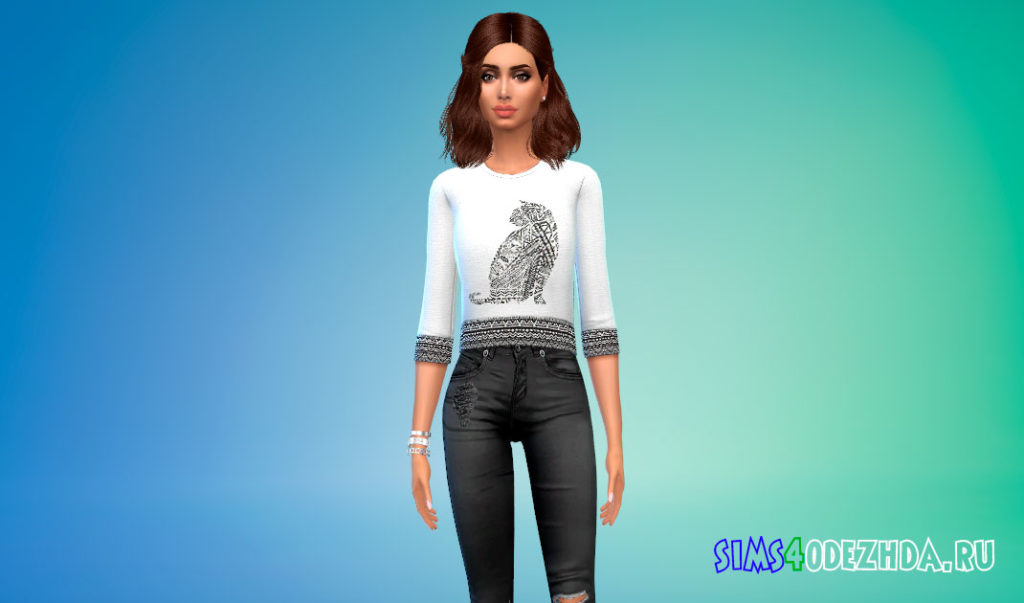 Укороченный свитшот с животными для Симс 4 – фото 2