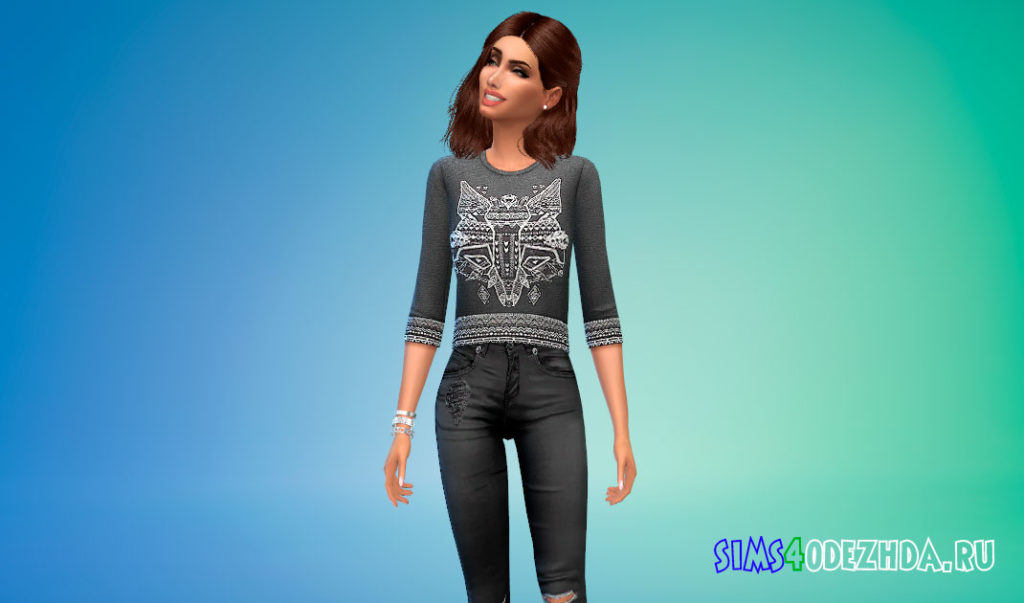 Укороченный свитшот с животными для Симс 4 – фото 3