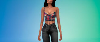 Укороченный топ в клетку для Симс 4 – фото 1