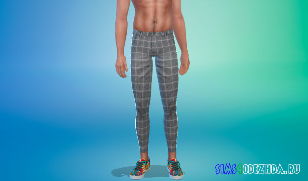 Зауженные брюки в клетку для Симс 4 – фото 2
