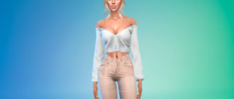 Блузка с открытыми плечами и вырезом для Симс 4 – фото 1