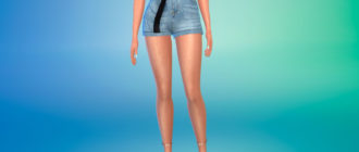 Джинсовые шорты с черным поясом для Симс 4 – фото 1