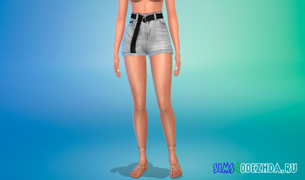Джинсовые шорты с черным поясом для Симс 4 – фото 2