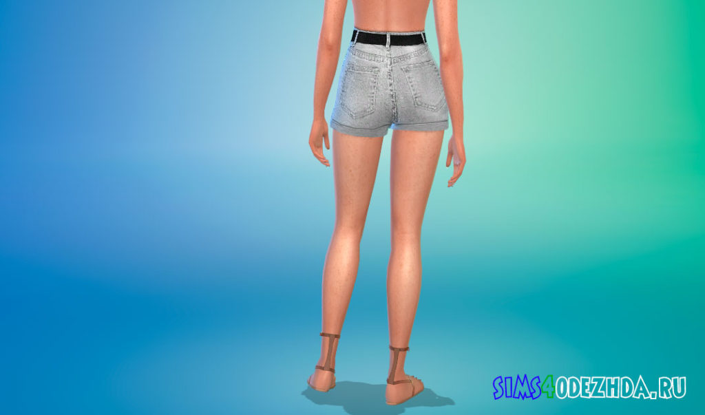 Джинсовые шорты с черным поясом для Симс 4 – фото 3