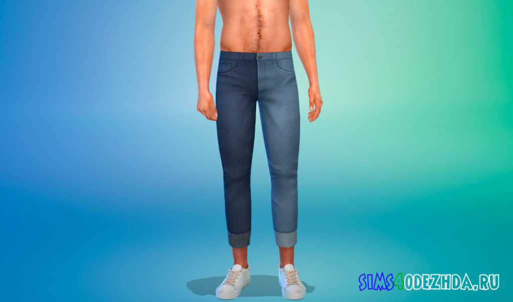 Джинсы с подворотами для Симс 4 – фото 2