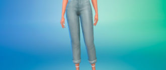 Джинсы с подворотами и завышенной талией для Симс 4 – фото 1