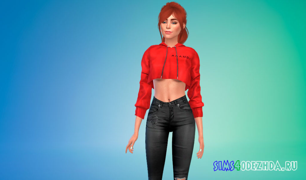 Короткая толстовка для женщин для Симс 4 – фото 2
