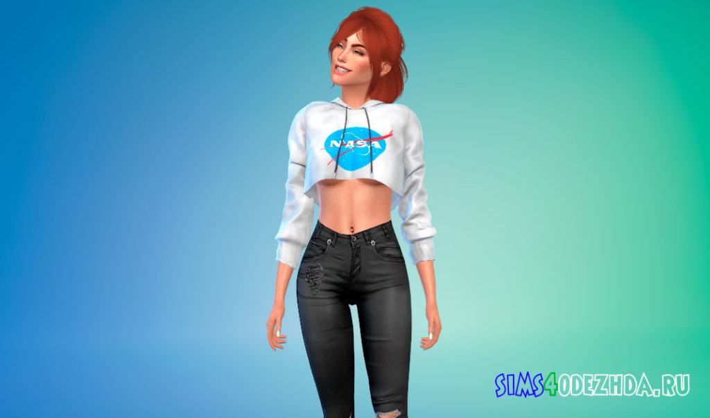 Короткая толстовка для женщин для Симс 4 – фото 3
