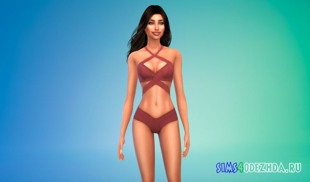 Купальник с перекрестными бретелями для Симс 4 – фото 2