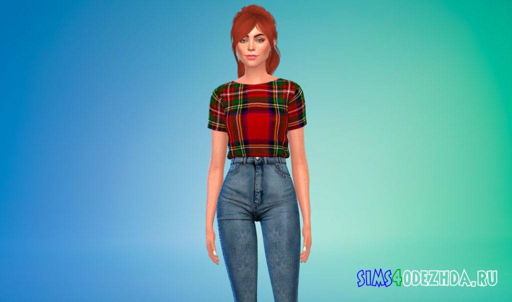 Простая заправленная футболка большого размера для Симс 4 – фото 2