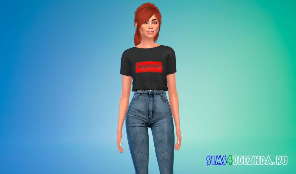 Простая заправленная футболка большого размера для Симс 4 – фото 3