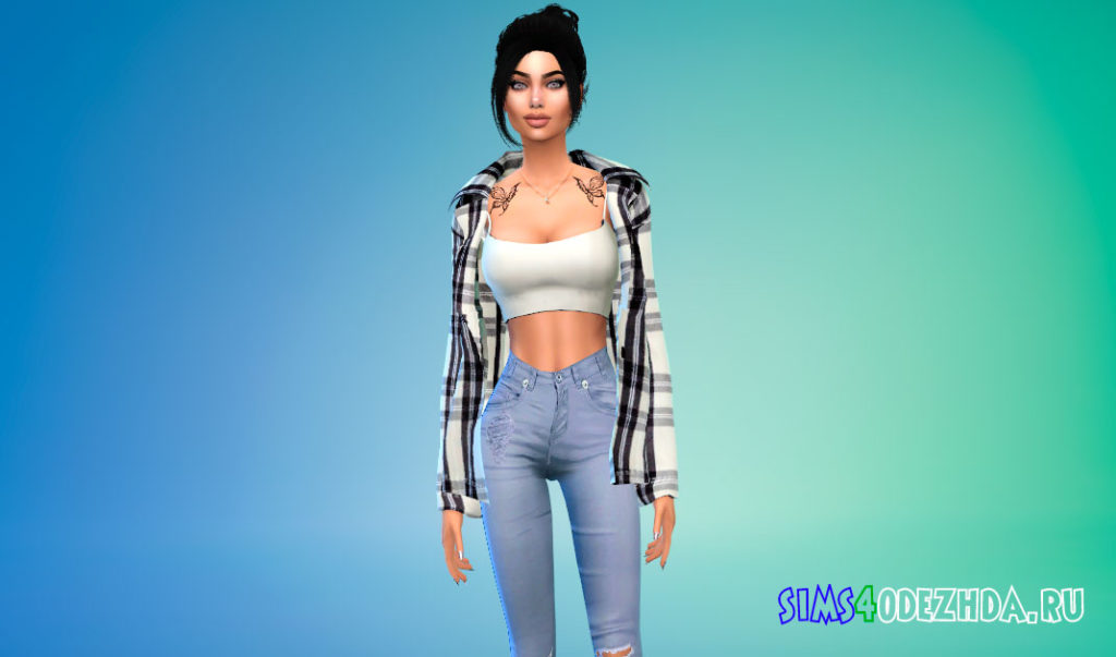 Расстегнутая рубашка с топом для Симс 4 – фото 2