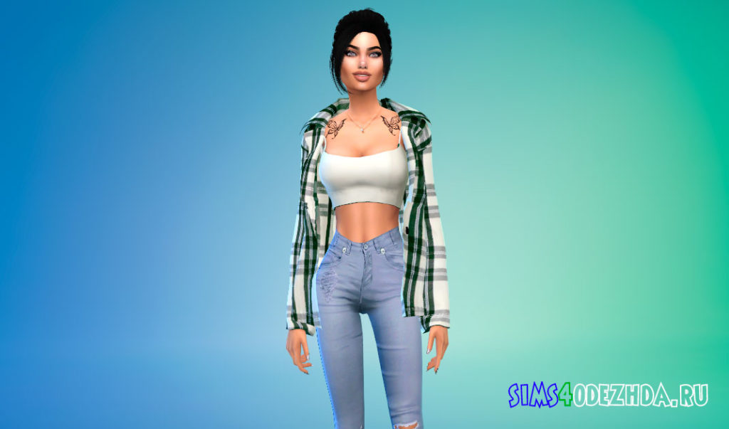 Расстегнутая рубашка с топом для Симс 4 – фото 3