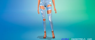 Рваные джинсы с высокой посадкой для Симс 4 – фото 1