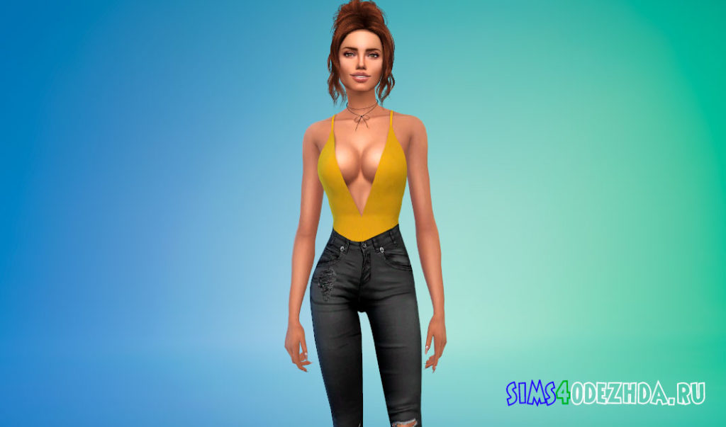 Соблазнительное боди с глубоким v-образным вырезом для Симс 4 – фото 3