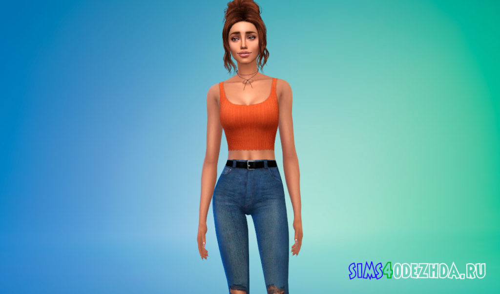 Укороченный трикотажный топ для Симс 4 – фото 2
