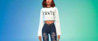 Заправленная футболка с длинным рукавом для Симс 4 – фото 1