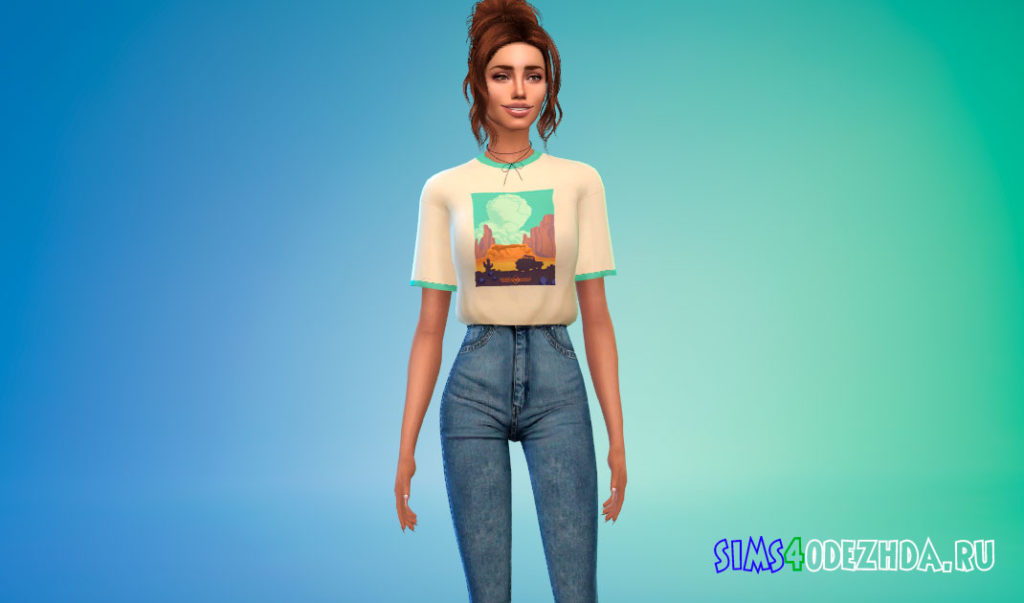 Заправленная футболка с принтами для Симс 4 – фото 2