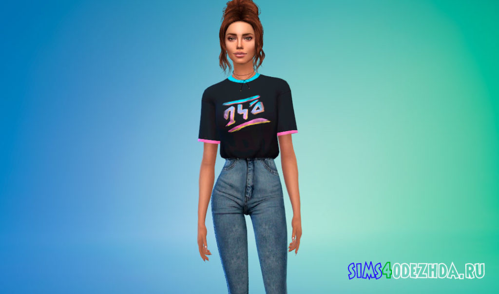 Заправленная футболка с принтами для Симс 4 – фото 3
