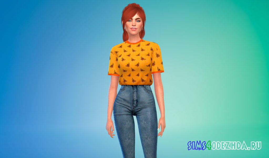 Заправленная женская футболка для Симс 4 – фото 2