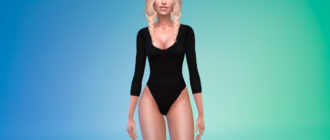 Боди с длинными рукавами и круглым вырезом для Симс 4 – фото 1