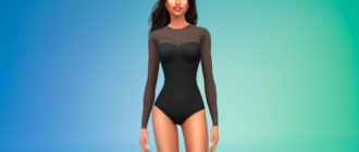 Боди с прозрачными рукавами и круглым вырезом для Симс 4 – фото 1