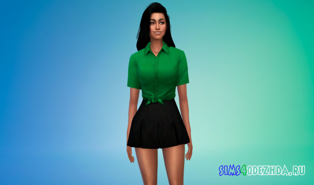 Джинсовая рубашка с узлом для Симс 4 – фото 2