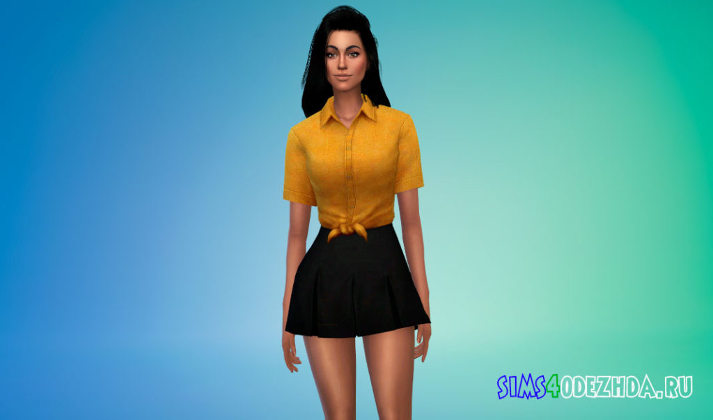 Джинсовая рубашка с узлом для Симс 4 – фото 3