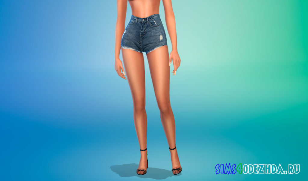 Джинсовые шорты с высокой талией для Симс 4 – фото 2