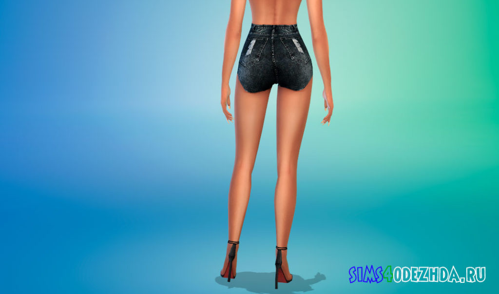 Джинсовые шорты с высокой талией для Симс 4 – фото 3