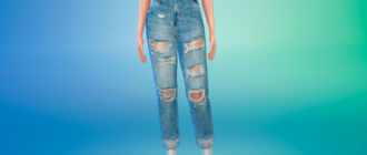 Джинсы с высокой талией и подворотами для Симс 4 – фото 1